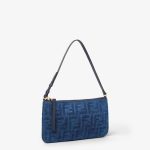 FENDI Flat Baguette Pouch Blue flocked FF denim pouch with shoulder strap - Image 4